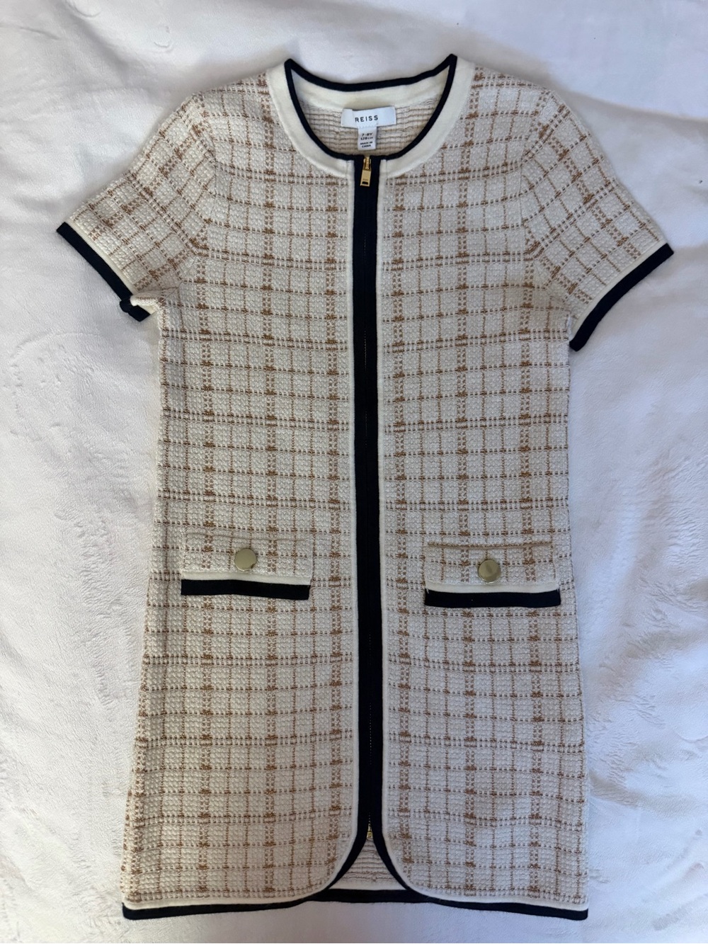 Reiss Cream & Black Trim Tweed Zip Pullover Dress. Only worn twice. - Picture 2 of 13